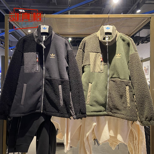 阿迪达斯三叶草男装2025春季仿羊羔绒保暖夹克外套HY7285 HY7286