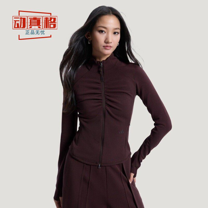 阿迪达斯2026春款女子GATHER JACKET运动修身塑身夹克外套 KU5376