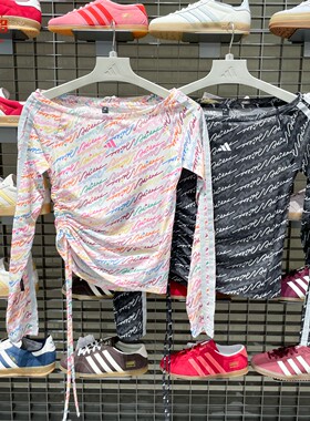 阿迪达斯2026夏女三条纹舞动系列满印LOGO时尚长袖 KR7600-KS5308