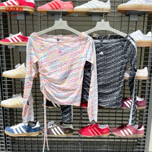 KS5308 KR7600 阿迪达斯2026夏女三条纹舞动系列满印LOGO时尚 长袖