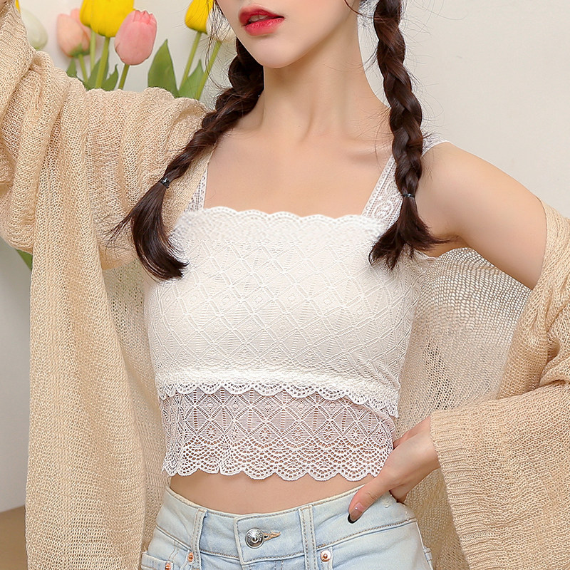 美背蕾丝抹胸内衣防走光遮胸打底吊带背心女内搭白色裹胸夏天薄款