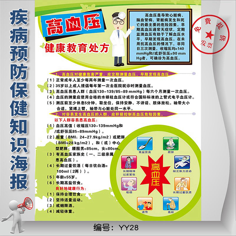 高血压健康教育知识挂图 医院走廊装饰墙贴 疾病预防宣教挂画海报