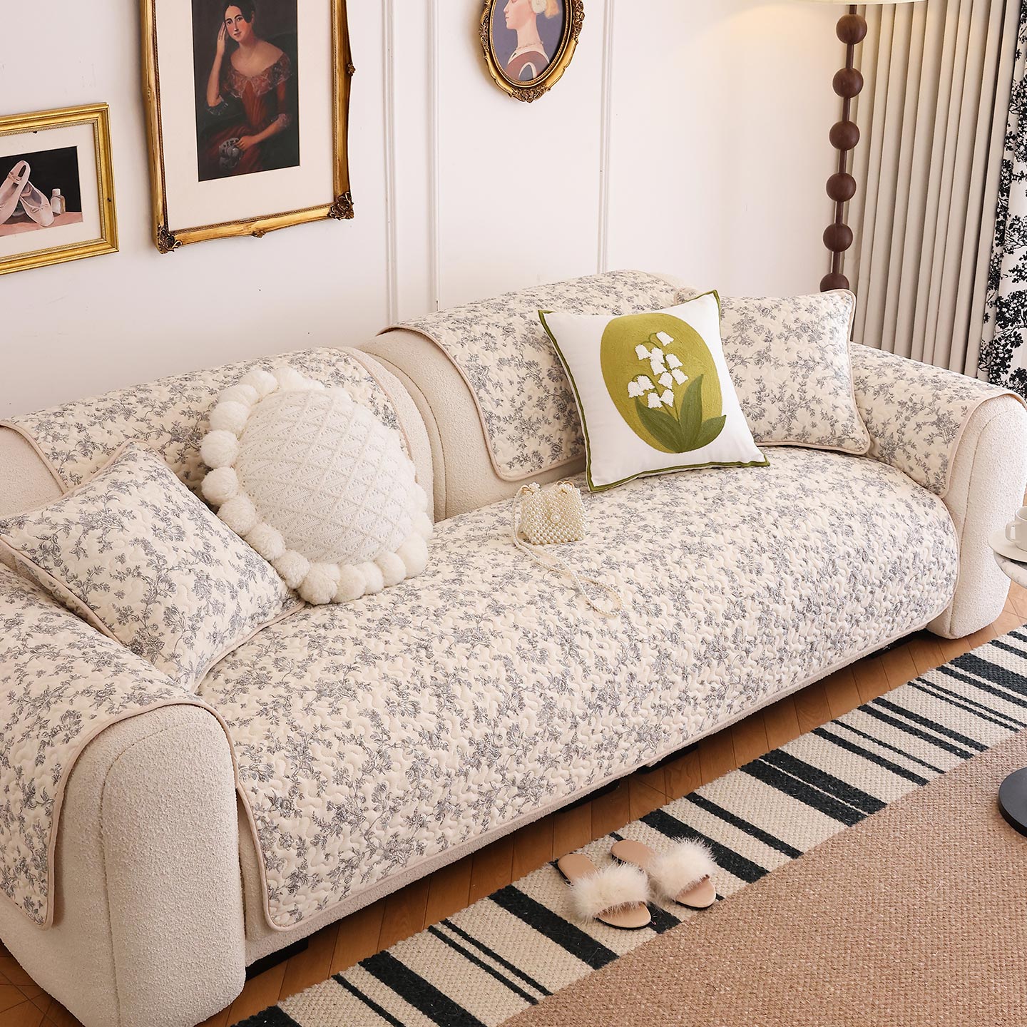 暖屿2025新款四季通用沙发垫防滑可机洗布艺沙发套复古花卉盖布罩