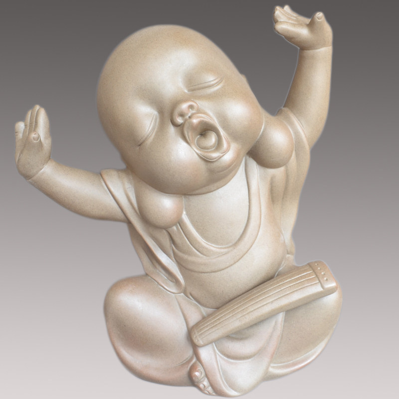 粗陶小和尚弹琴小沙弥紫砂小佛像琴棋书画陶瓷人物娃娃公仔摆饰品