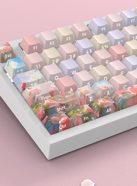 缤纷玫瑰键帽原厂高度透光热升华兼容61/68/75/87/96104/机械键盘