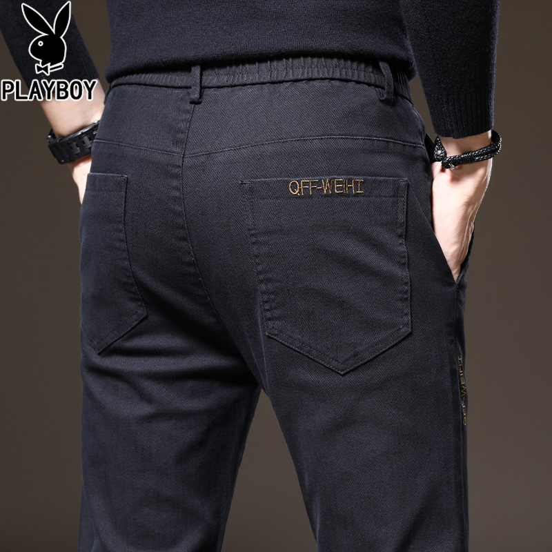 花花公子秋冬季牛仔裤男士修身韩版潮流直筒宽松加绒休闲长裤子男