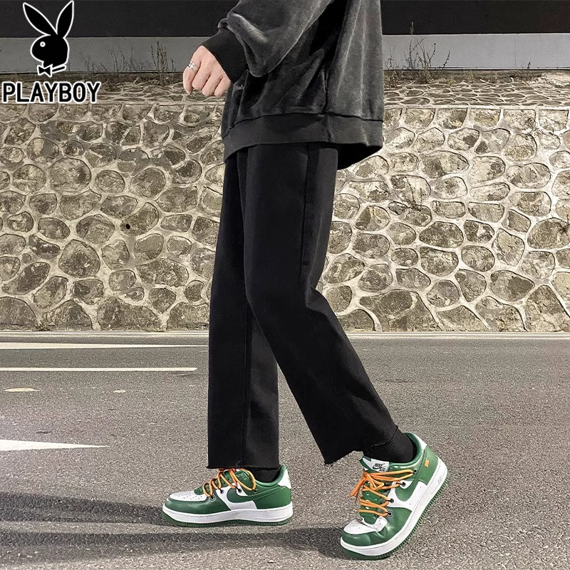 花花公子2025新款秋冬季九分裤男生直筒修身毛边宽松百搭潮流裤子