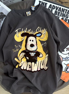 海外订单~原单出口外贸美式港风纯棉短袖t恤男女夏季深灰色上衣服