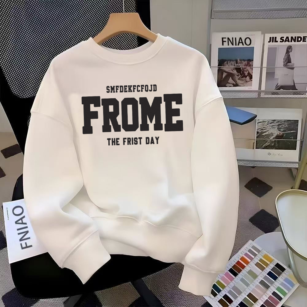 美式潮牌简约圆领加绒加厚卫衣