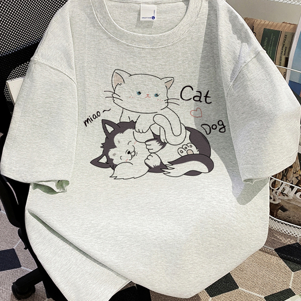 可爱猫咪纯棉短袖t恤男女夏上衣
