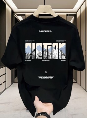 大牌清仓~外贸原单专柜设计感港风纯棉短袖t恤男女同款夏黑色上衣