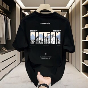 t恤男女同款 夏黑色上衣 外贸原单专柜设计感港风纯棉短袖 大牌清仓