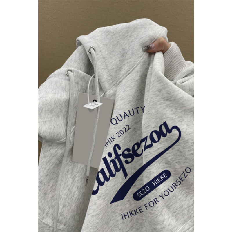 品牌专柜出口外贸尾单~美式重磅薄款卫衣男女秋冬连帽银狐绒外套