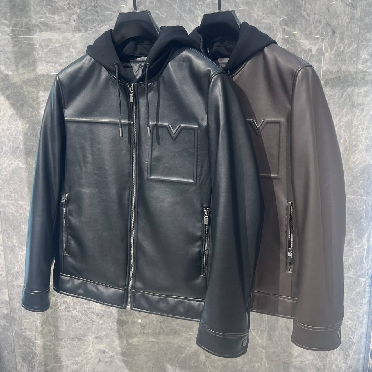 欧货高端冬季男士皮衣羽绒服连帽