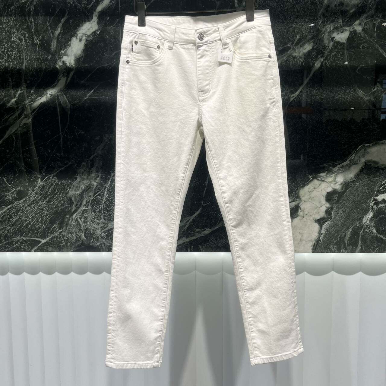 欧货高端春夏季男士白色牛仔裤小脚修身潮流时尚休闲百搭弹力长裤