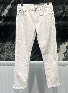 欧货高端春夏季男士白色牛仔裤小脚修身潮流时尚休闲百搭弹力长裤