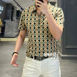 欧洲站夏季男士冰丝短袖t恤半拉链翻领polo衫潮流修身时尚上衣凉T