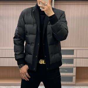 秋冬季男士羽绒服青果领轻薄短款欧货高端潮流翻领休闲保暖外套黑