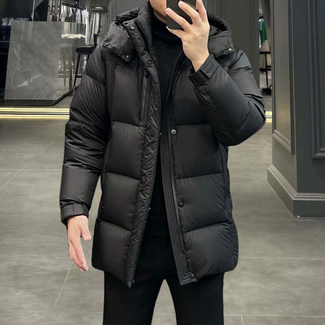 欧货高端冬季男士羽绒服中长款连帽高克重潮牌修身保暖外套休闲袄