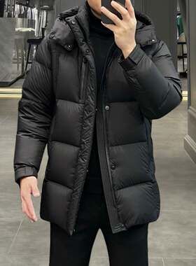 高端冬季男士羽绒服连帽中长款