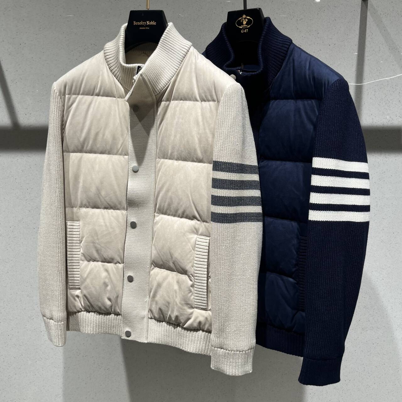 高端冬季男士立领针织袖羽绒服