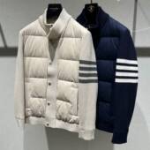 欧货高端冬季 90白鸭绒休闲保暖立领外套 潮牌修身 男士 羽绒服针织袖