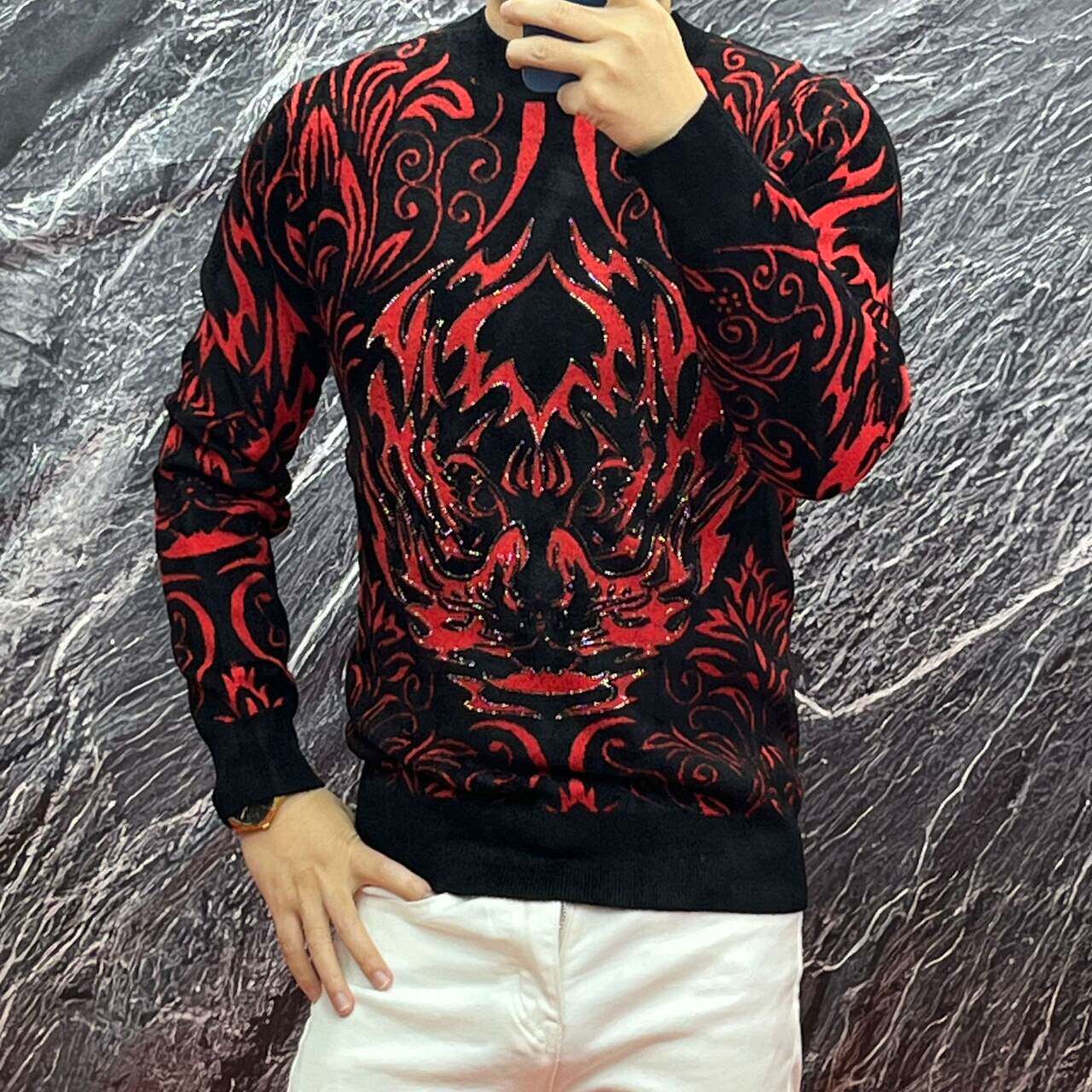 欧货潮牌修身圆领天鹅绒毛衣