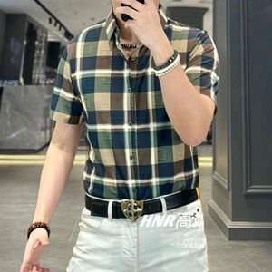 欧货高端夏季男士冰丝短袖衬衫潮牌修身桑蚕丝冰感半袖休闲衬衣凉