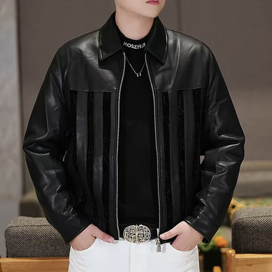 欧货高端秋冬季男士长袖翻领皮衣