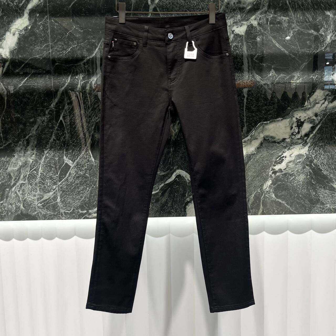 欧货高端春夏季男士黑色牛仔裤薄款小脚修身潮流修身弹力休闲长裤