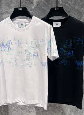 欧货高端夏季男士短袖t恤丝光棉潮牌时尚植绒修身半袖打底衫凉感T