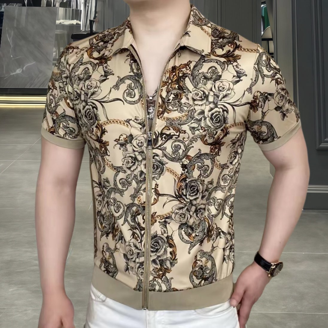 欧洲站夏季男士冰丝短袖t恤修身