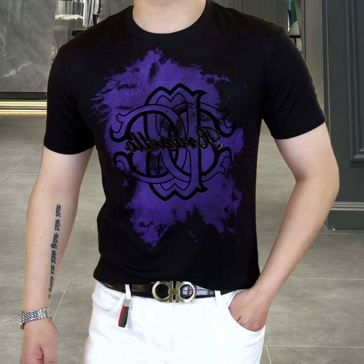 欧洲站夏季男士短袖t恤修身凉感T