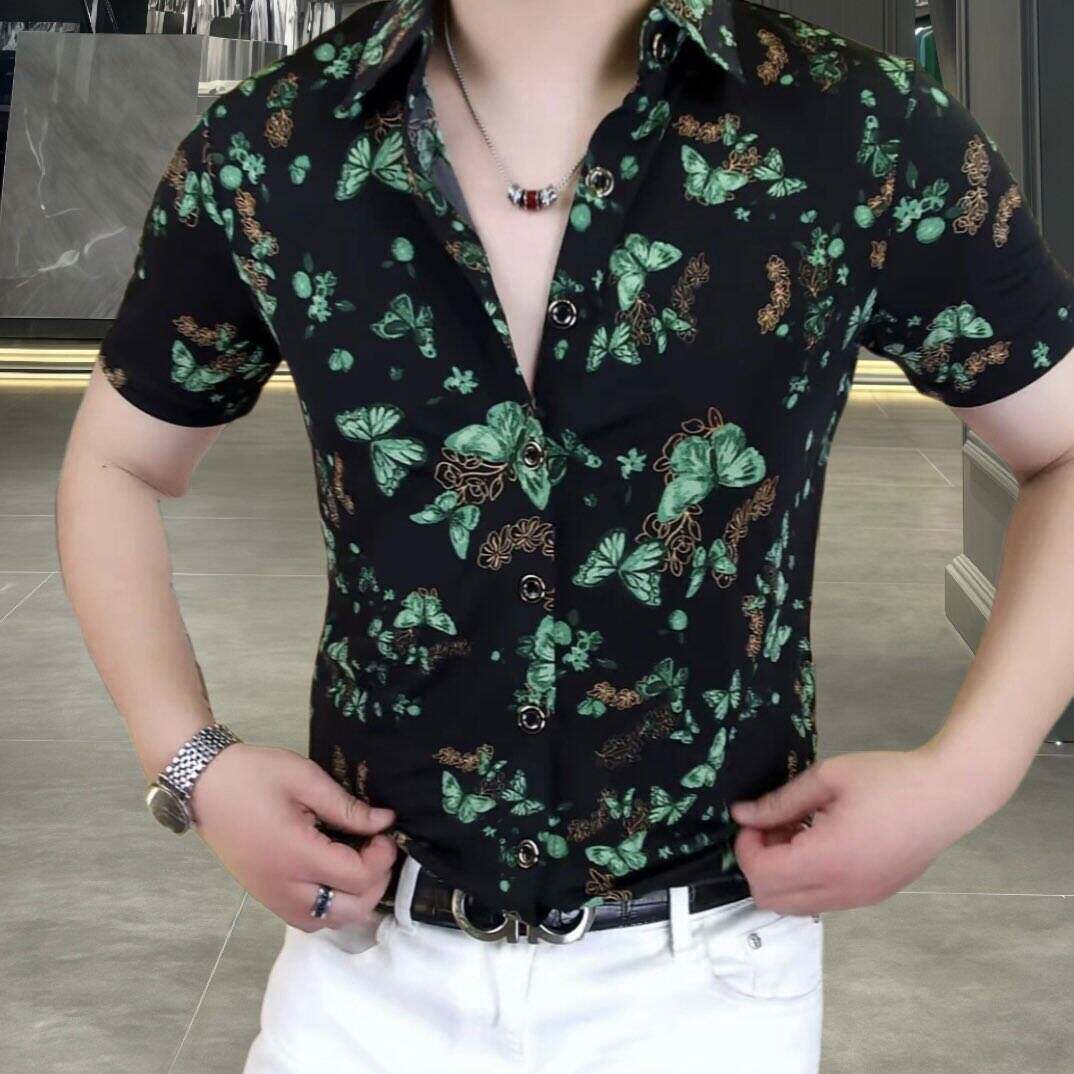 欧洲站夏季男士短袖衬衫