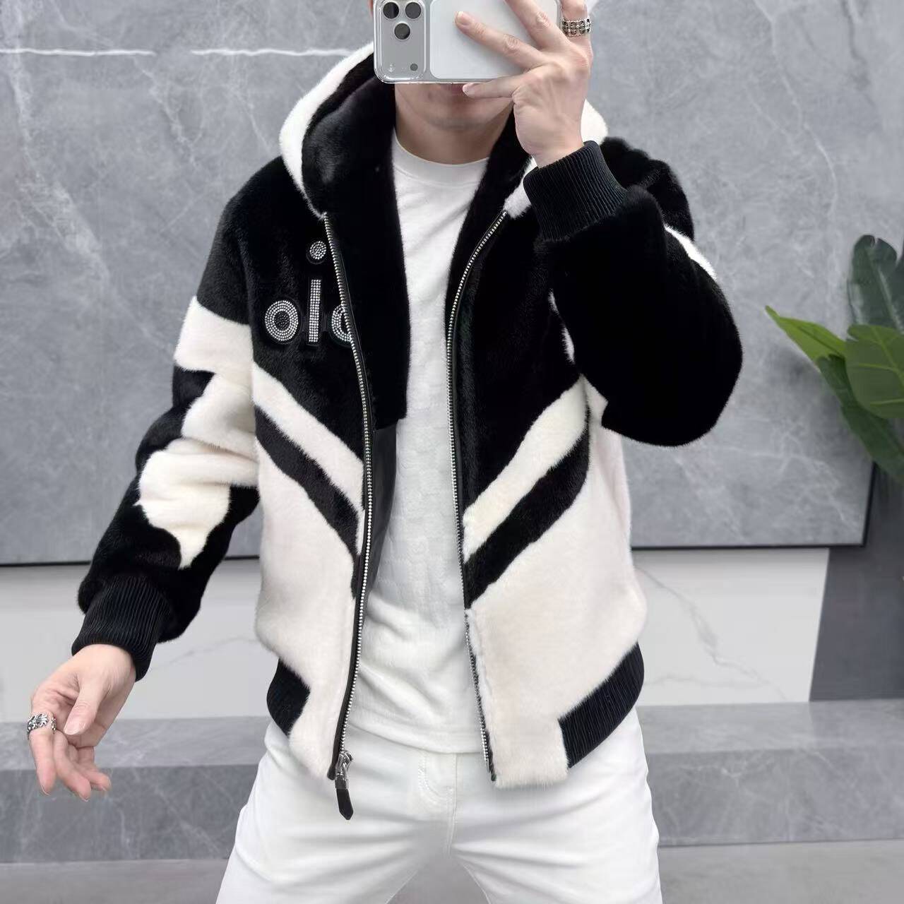 欧货高端冬季男士金貂绒连帽外套