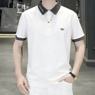 2026夏季男士冰丝短袖t恤翻领polo衫潮牌轻奢轻奢半袖带领上衣凉T