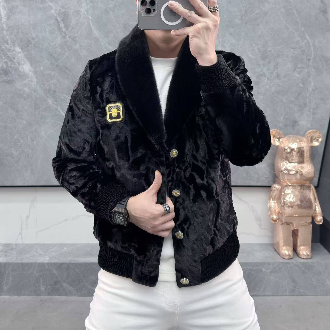 欧货潮牌秋冬季修身金貂绒外套