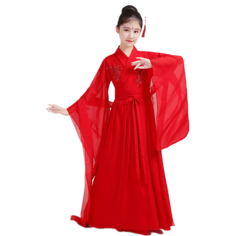 儿童汉服女孩古装仙气香蜜同款红色红昭愿公主唐装中国风古筝表演