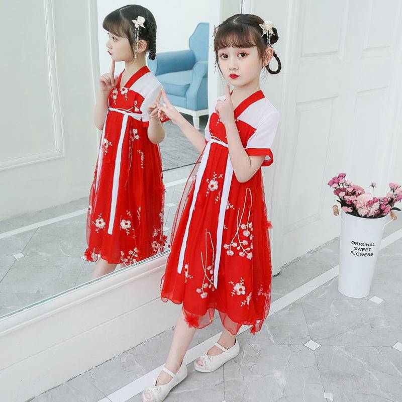 女童汉服夏装中国风公主裙超仙连衣裙童装洋气小女孩粉色樱花古装