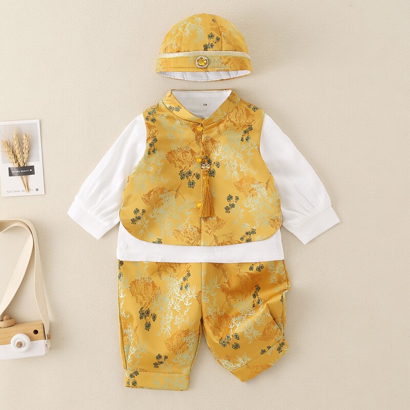 男女宝宝长袖套装2026新款宝宝一周岁礼服唐装男童百天抓周宴礼服