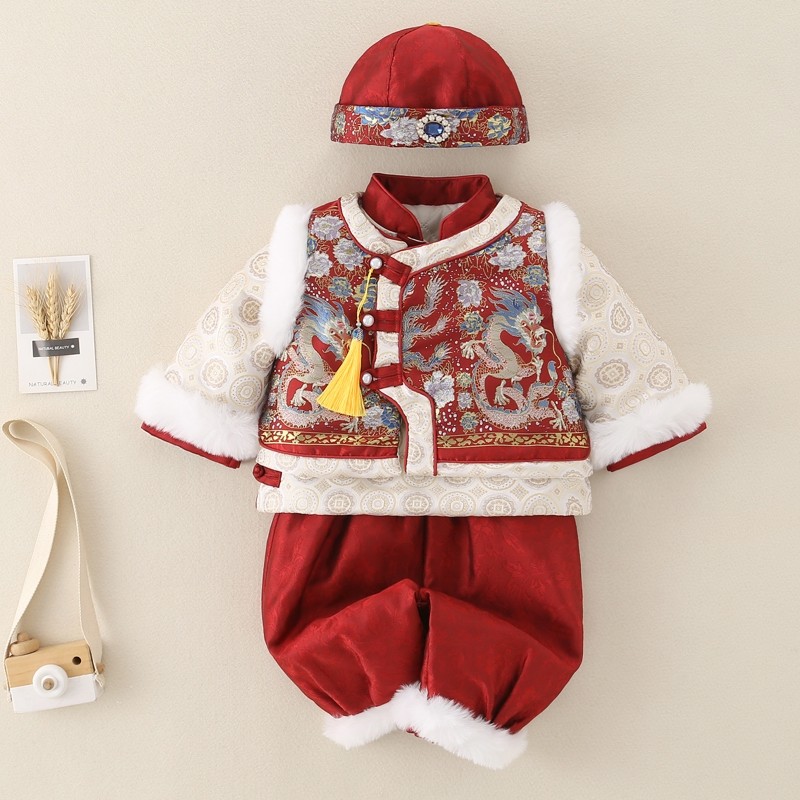 男童汉服唐装套装秋冬款儿童中式礼服宝宝一周岁衣服婴儿国风衣服