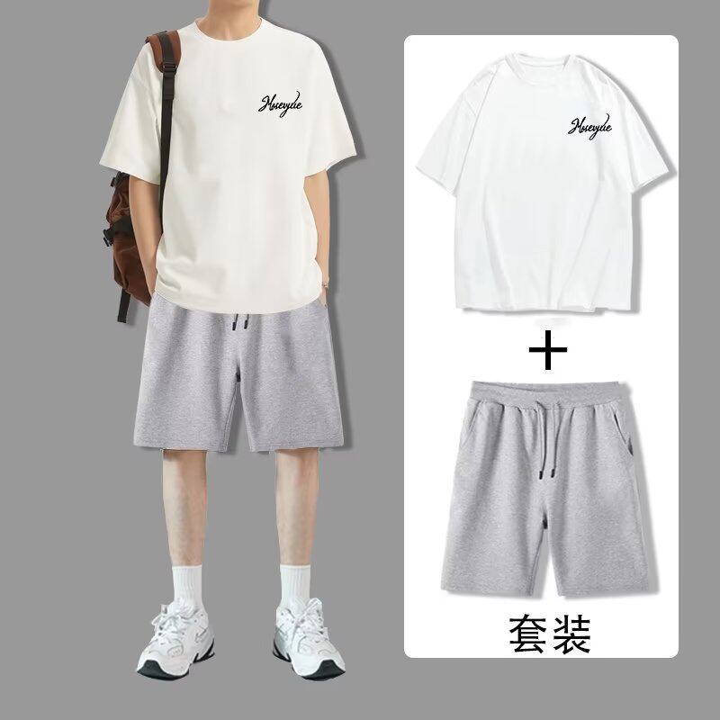 新款速干冰丝薄款套装男短袖t恤夏季休闲短裤运动两件套帅气男装
