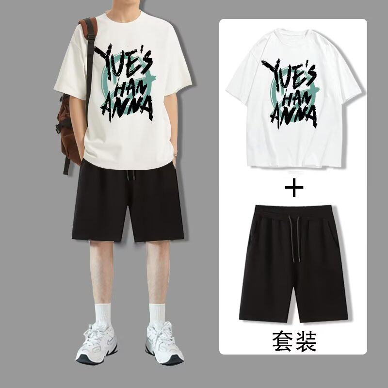 冰丝速干男士t恤夏季薄潮牌宽松短袖短裤篮球服一套跑步运动套装