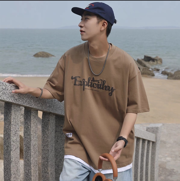 美式260g重磅纯棉短袖t恤男圆领宽松男士纯白色打底衫2023新款夏