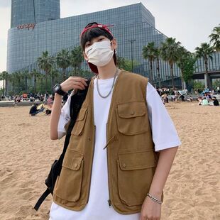 时尚休闲春秋男款户外山系机能工装背心春夏季日系复古潮工装马甲