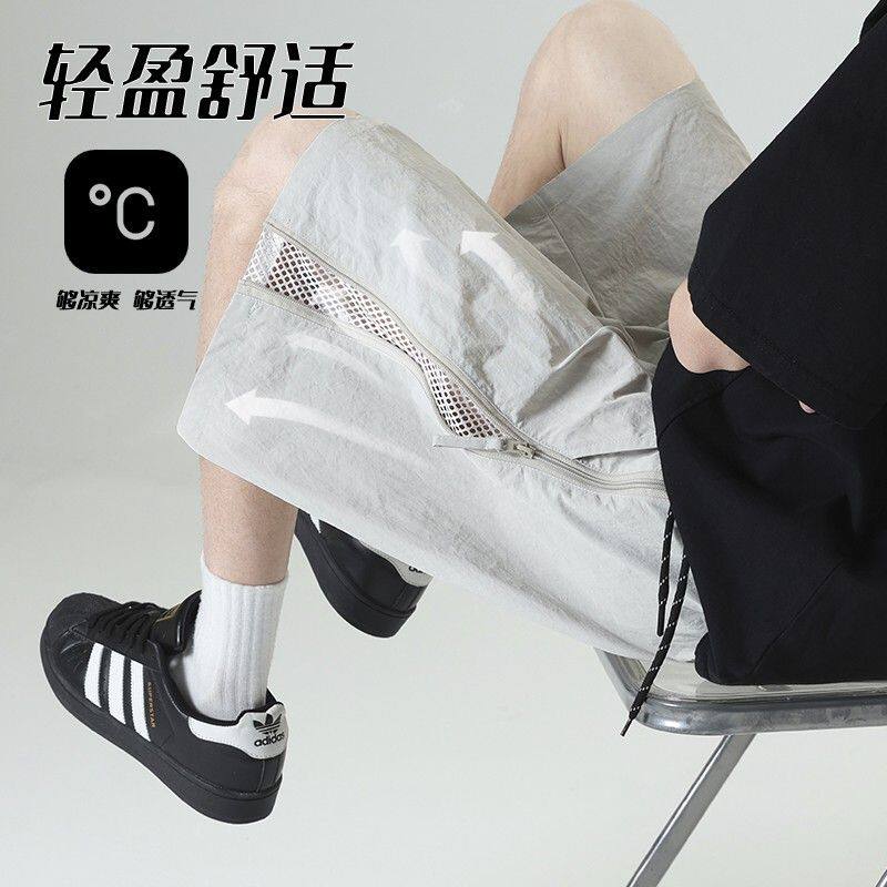 网眼薄款5分裤透气运动短裤男夏季美式宽松户外大码速干五分裤子