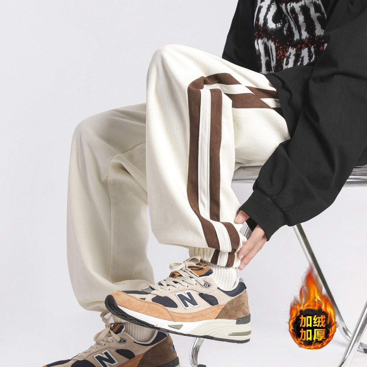 灯芯绒慵懒松弛感裤子男款秋冬直筒宽松卫裤运动休闲加绒加厚长裤