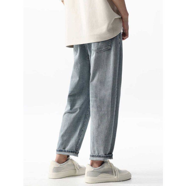 破洞九分牛仔裤男2025新款潮牌宽松直筒裤男款阔腿浅色水洗男裤潮