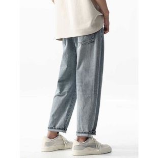 破洞九分牛仔裤男2025新款潮牌宽松直筒裤男款阔腿浅色水洗男裤潮