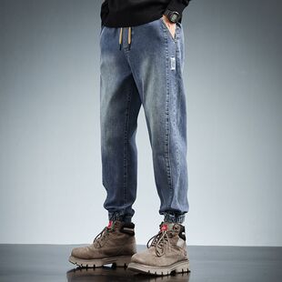 九分牛仔裤男款束脚宽松哈伦裤j春夏潮流百搭弹力休闲工装牛仔裤